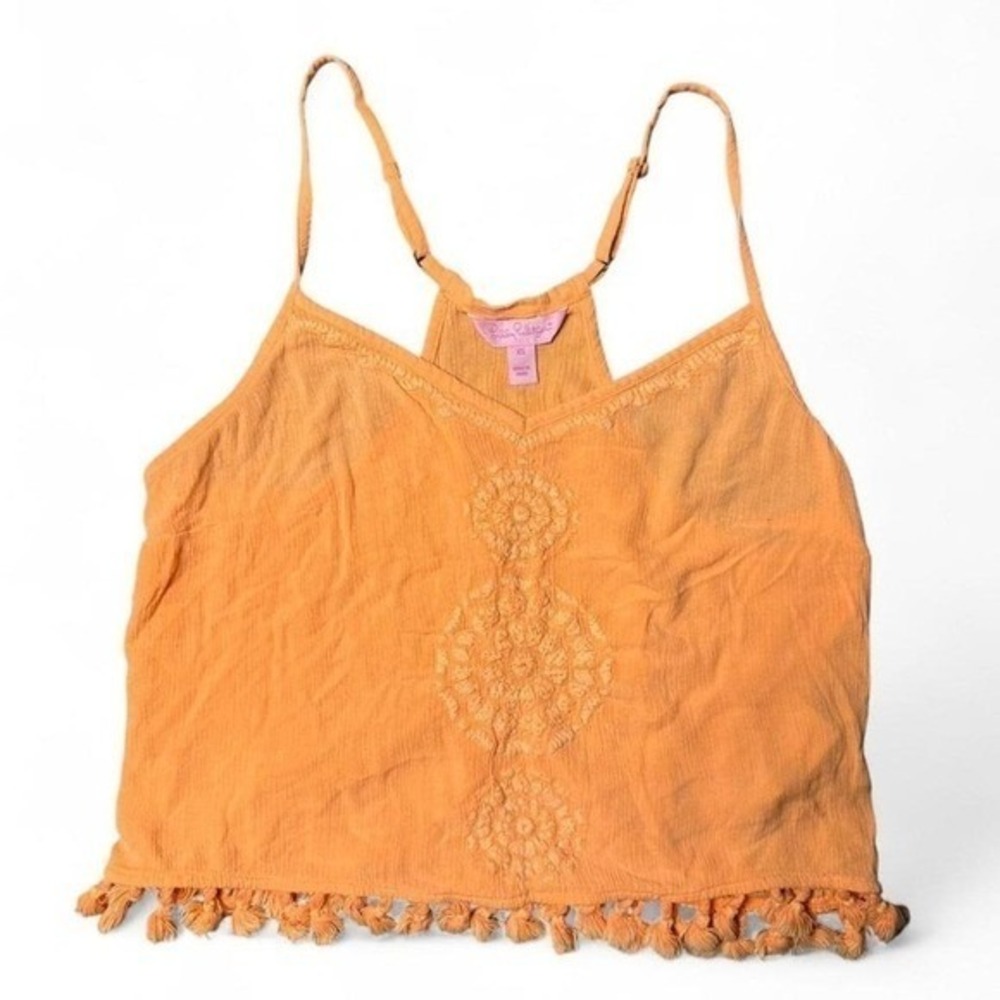 Lilly Pulitzer Melon Crop Tank  Adjustable Straps Fringe Crochet Women Size XS